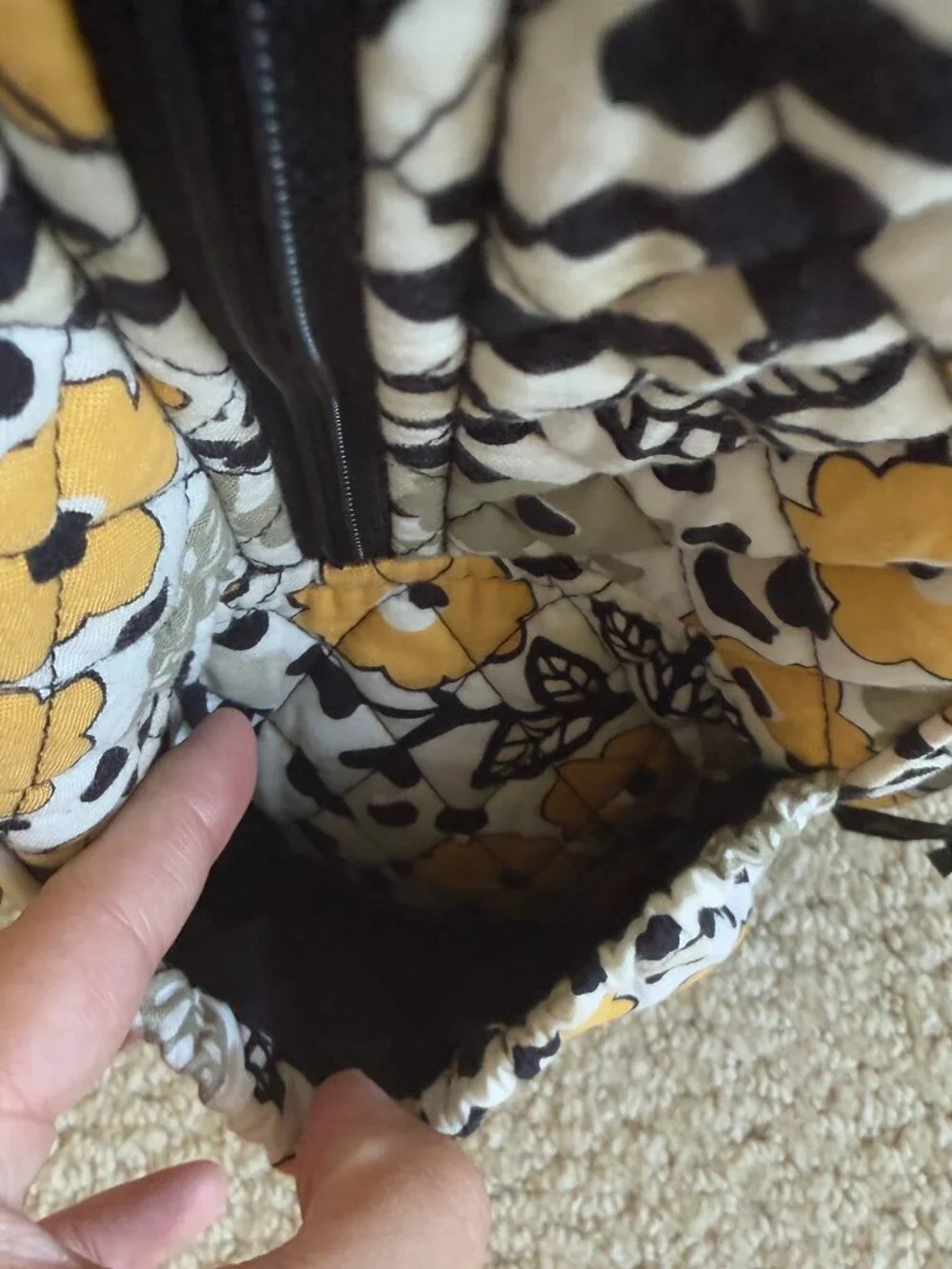 Vera Bradley Yellow and Black Floral Pattern Backpack